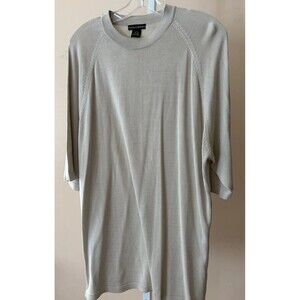 KevoMan Sweater Men XXL Beige 100% Silk Knit Mock Neck 3/4 Sleeve Pullover Soft